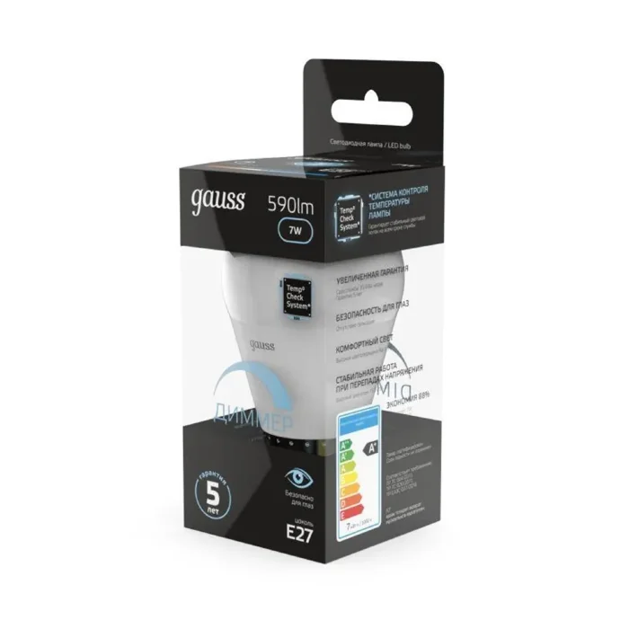 Лампа светодиодная Black 7Вт P45 шар 4100К нейтр. бел. E27 590лм диммир. GAUSS 105102207-D
