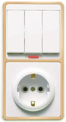 Блок БКВР-054 Бэлла (3-кл. выкл. с подсветкой + розетка с заземл.) зол. Кунцево 5846