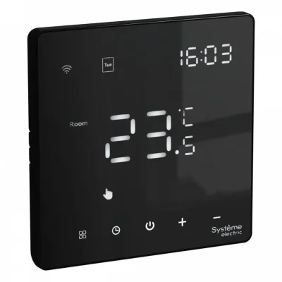 Термостат программируемый ArtGallery 16А с Wi-Fi для электрич. теплого пола моноблочный черн. SE GAL001038