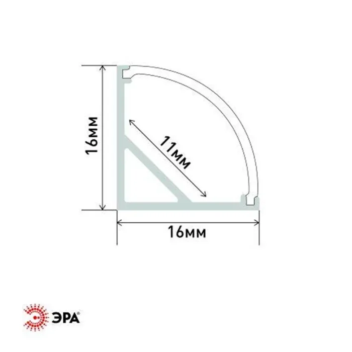 Комплект с угловым накладным анодир. профилем CAB280 16х16мм 2м и круглым экраном 2м 1616R Эра Б0039465