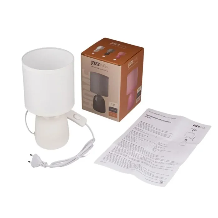 Светильник настольный JH2-02-wh E14 IP20 130х130х255мм керамика; ткань; PVC-пластик бел. JazzWay 5062313