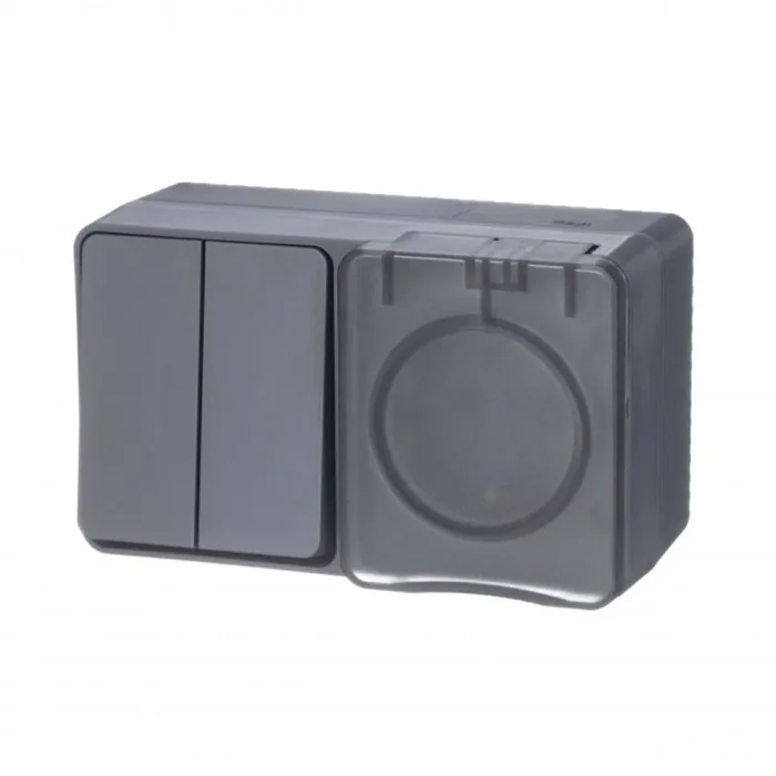 Блок ОП AtlasDesign PROFI IP54 (розетка 1-м 16А заземл. защ. шторки + 2-кл. выключатель 10А) антрацит SE ATN544074