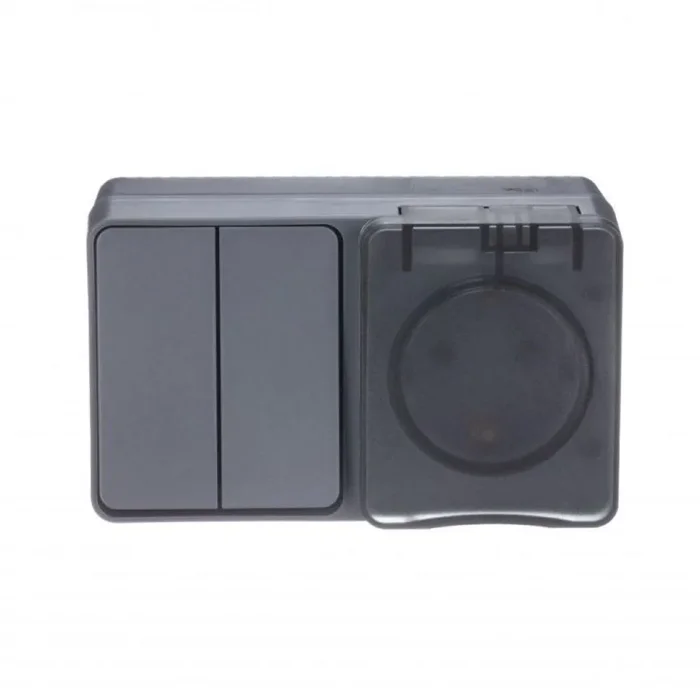 Блок ОП AtlasDesign PROFI IP54 (розетка 1-м 16А заземл. защ. шторки + 2-кл. выключатель 10А) антрацит SE ATN544074