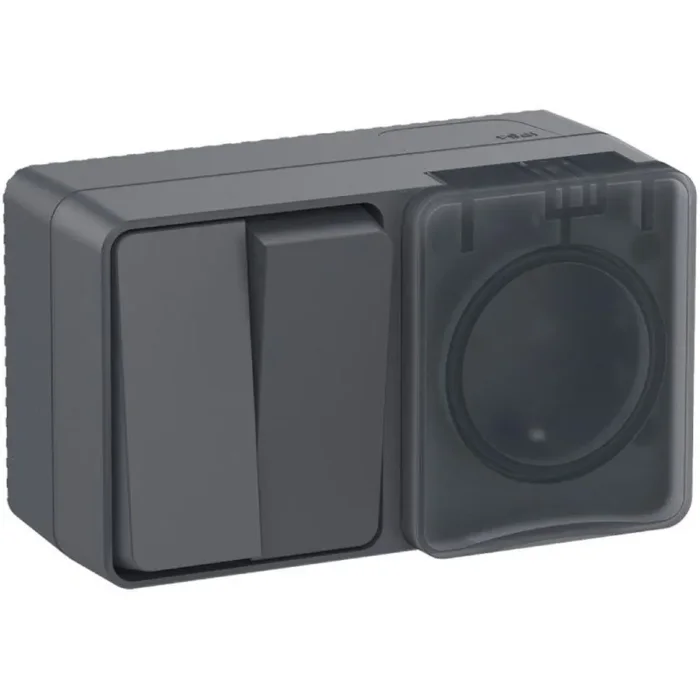 Блок ОП AtlasDesign PROFI IP54 (розетка 1-м 16А заземл. защ. шторки + 2-кл. выключатель 10А) антрацит SE ATN544074