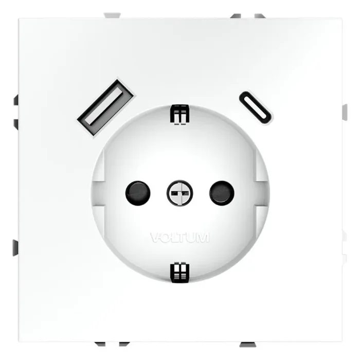 Розетка 1-м СП S70 16А с USB A+С с заземл. защ. шторки механизм бел. матов. Voltum VLS040502