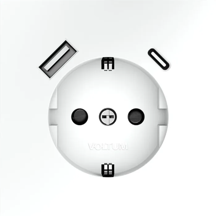 Розетка 1-м СП S70 16А с USB A+С с заземл. защ. шторки механизм бел. матов. Voltum VLS040502