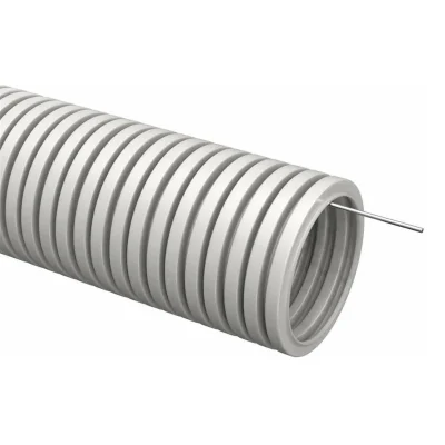 Труба гофрированная ПВХ d25мм с протяжкой сер. (уп.25м) TOKOV ELECTRIC TKE-TG/P-25-C06/25