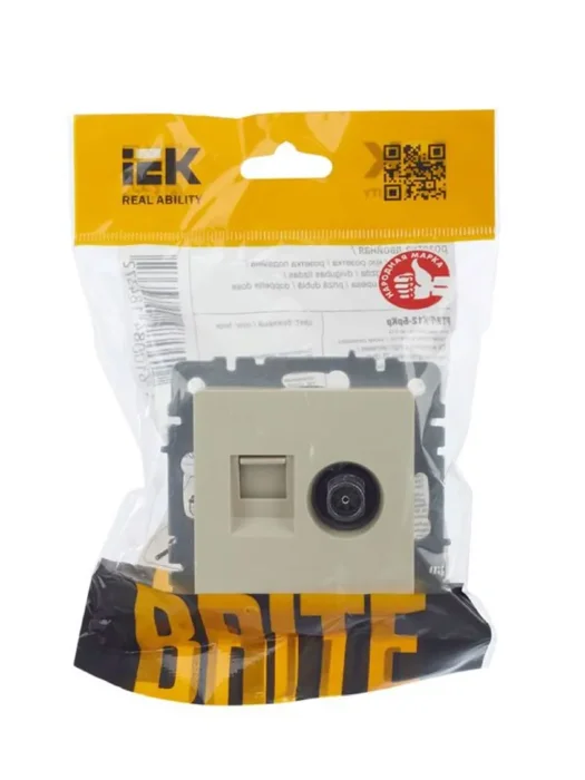 Розетка компьютерная + телевизионная 2-м Brite РТВ/РК12-БрКр RJ45 кат.5E + TV механизм беж. IEK BR-AK20-1-K10