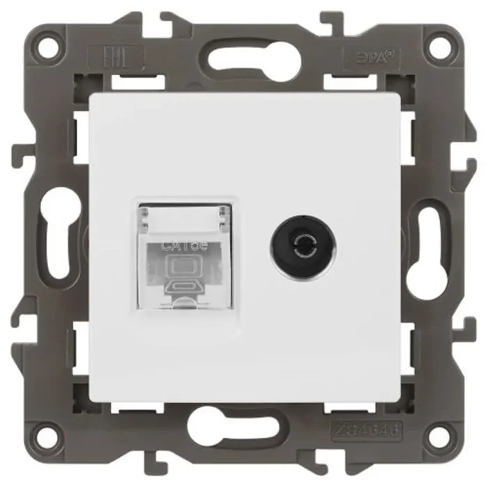 Розетка компьютерная + телевизионная Elegance 14-3110-01М RJ45+TV матов. бел. Эра Б0065767