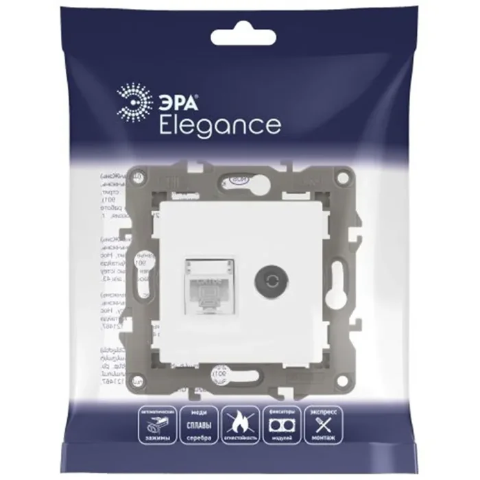 Розетка компьютерная + телевизионная Elegance 14-3110-01М RJ45+TV матов. бел. Эра Б0065767