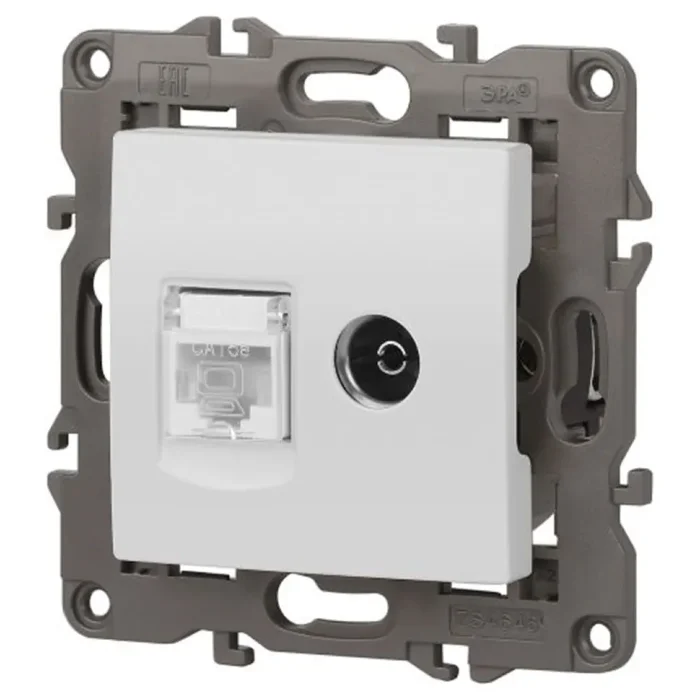 Розетка компьютерная + телевизионная Elegance 14-3110-01М RJ45+TV матов. бел. Эра Б0065767
