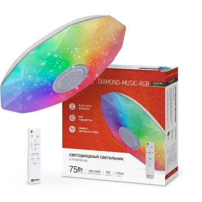 Светильник светодиодный COMFORT DIAMOND-MUSIC-RGB 75Вт 3000-6500К 6000лм 230В 500х100мм с пультом ДУ IN HOME 4690612044590