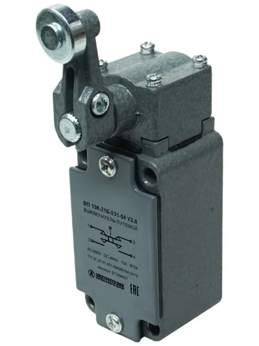 Выключатель путевой ВП 15К-21Б-231-54 У2.8 IP54 рычаг с роликом прямого действия Электротехник ET004427
