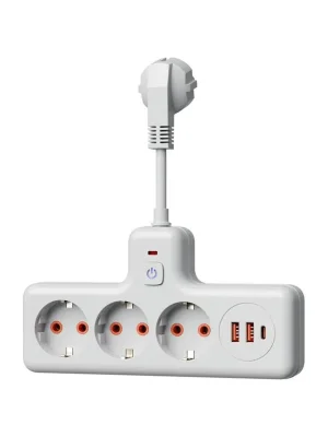 Удлинитель с сетевым фильтром 3х0.3м 10А 2USB + 1USBC 2500Вт ПВС 3х1 компакт бел. КОСМОС FRKsm0.3m-3g(W)USB