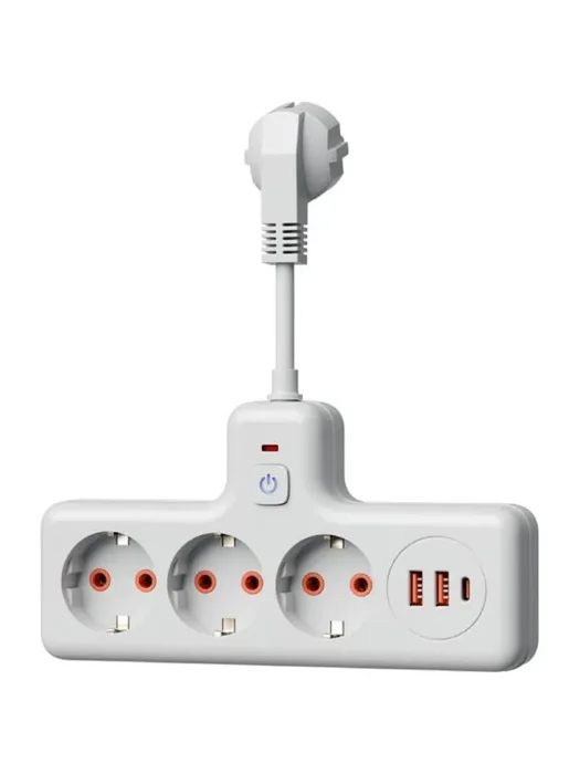 Удлинитель с сетевым фильтром 3х0.3м 10А 2USB + 1USBC 2500Вт ПВС 3х1 компакт бел. КОСМОС FRKsm0.3m-3g(W)USB