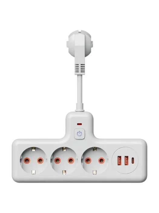 Удлинитель с сетевым фильтром 3х0.3м 10А 2USB + 1USBC 2500Вт ПВС 3х1 компакт бел. КОСМОС FRKsm0.3m-3g(W)USB
