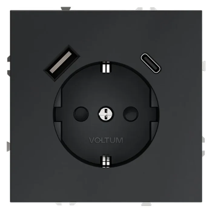 Розетка 1-м СП S70 16А с USB A+С с заземл. защ. шторки механизм графит Voltum VLS040507