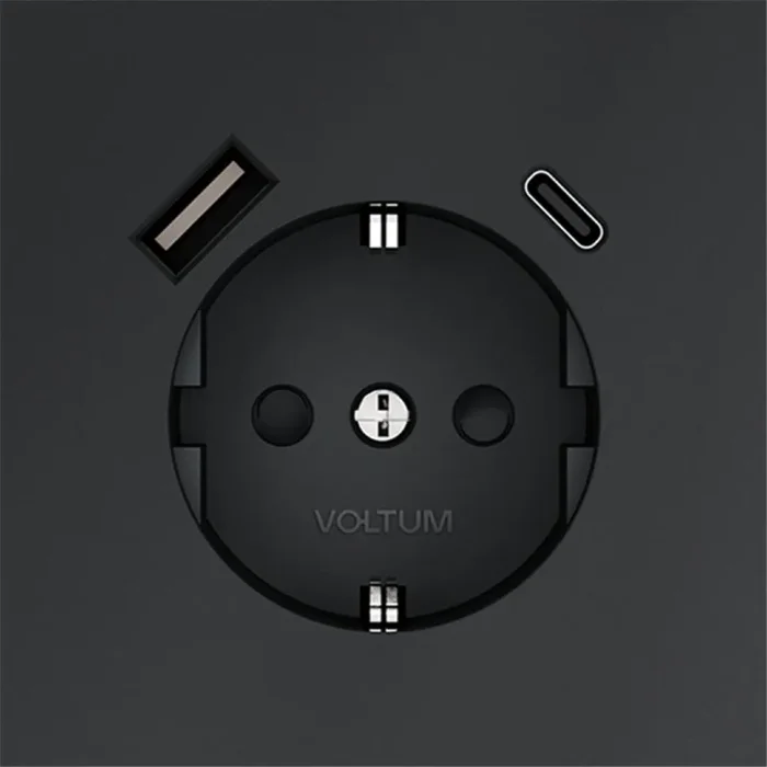 Розетка 1-м СП S70 16А с USB A+С с заземл. защ. шторки механизм графит Voltum VLS040507