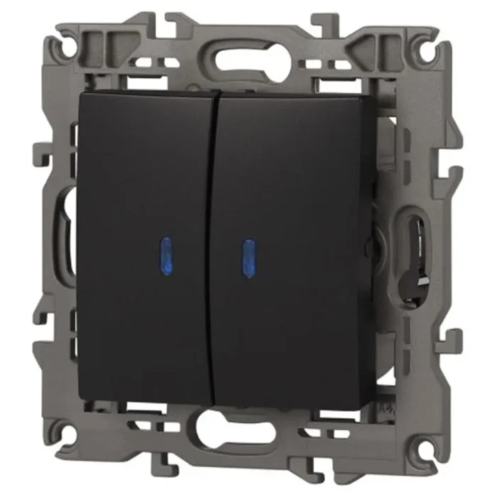 Выключатель 2-кл. СП Elegance 14-1105-05 10А IP20 250В 10AX с подсветкой механизм антрацит Эра Б0034241
