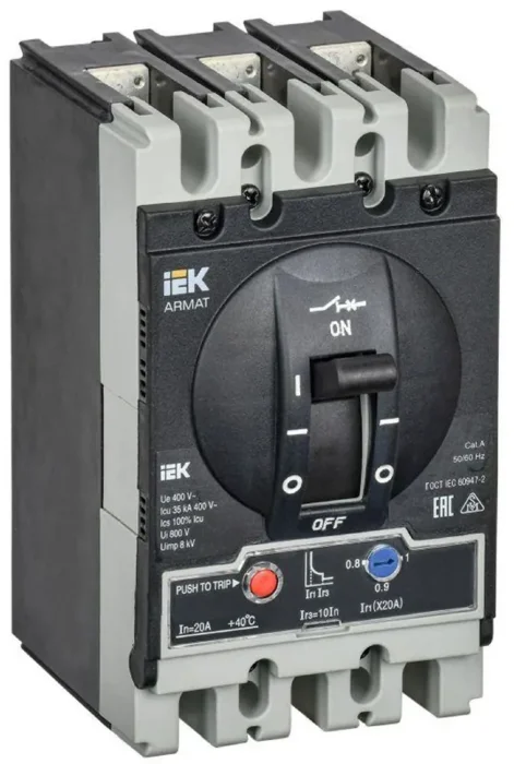 Выключатель автоматический в литом корпусе 3п S 35кА 20А расцепитель термомагнитный регулируемый ARMAT IEK AR-MCCB-3S-035-0020A-ATUC