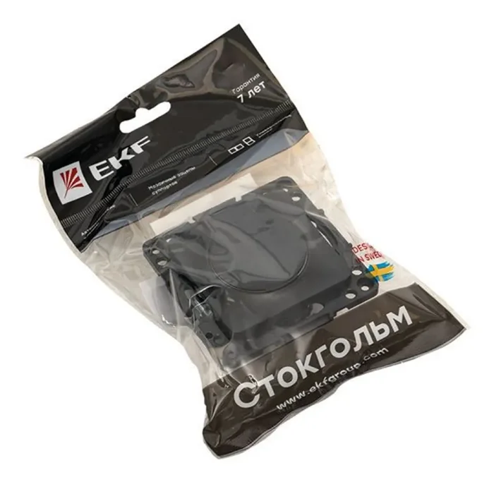 Розетка 1-м СП Стокгольм 16А IP44 с заземл. защ. шторки с крышкой механизм черн. PROxima EKF EZR16-028-10-44