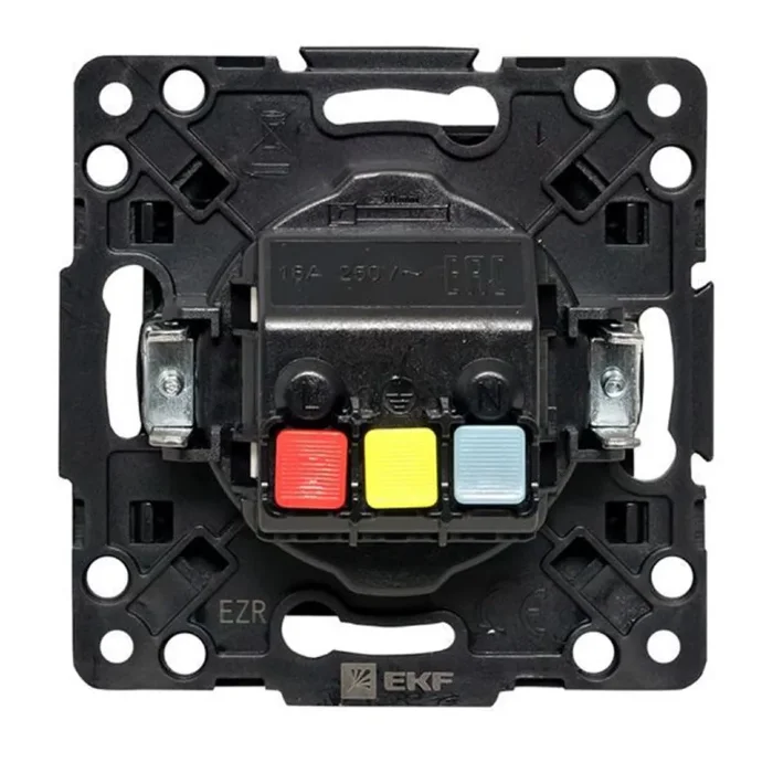 Розетка 1-м СП Стокгольм 16А IP44 с заземл. защ. шторки с крышкой механизм черн. PROxima EKF EZR16-028-10-44