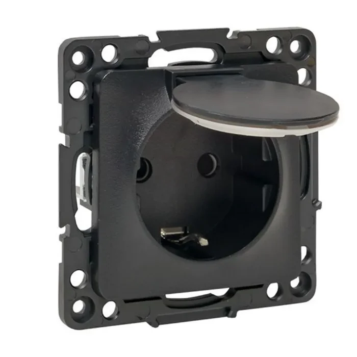 Розетка 1-м СП Стокгольм 16А IP44 с заземл. защ. шторки с крышкой механизм черн. PROxima EKF EZR16-028-10-44