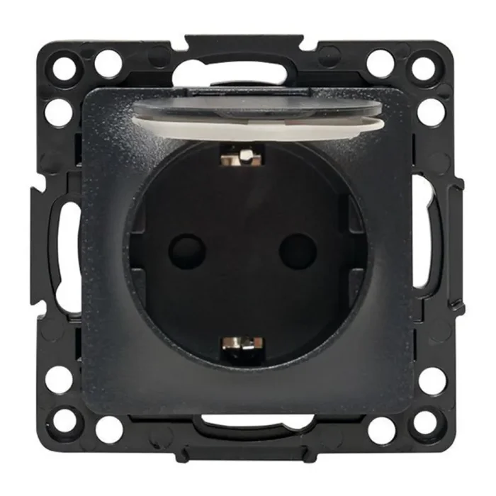 Розетка 1-м СП Стокгольм 16А IP44 с заземл. защ. шторки с крышкой механизм черн. PROxima EKF EZR16-028-10-44