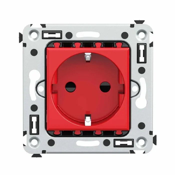 Розетка 1-м СП 2мод. Avanti "Красный квадрат" 16А IP20 2P+E защ. шторки красн. DKC 4401003