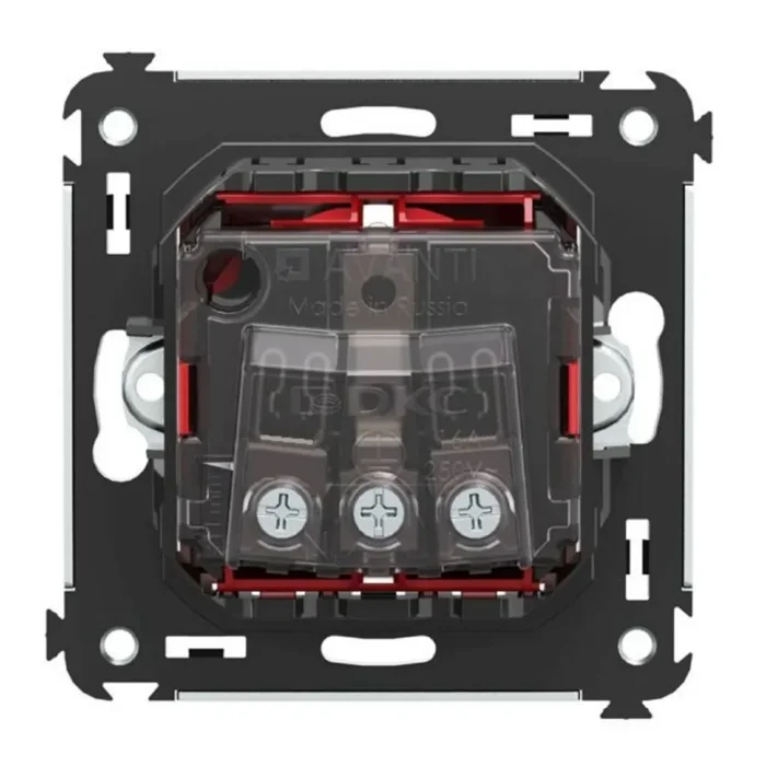 Розетка 1-м СП 2мод. Avanti "Красный квадрат" 16А IP20 2P+E защ. шторки красн. DKC 4401003