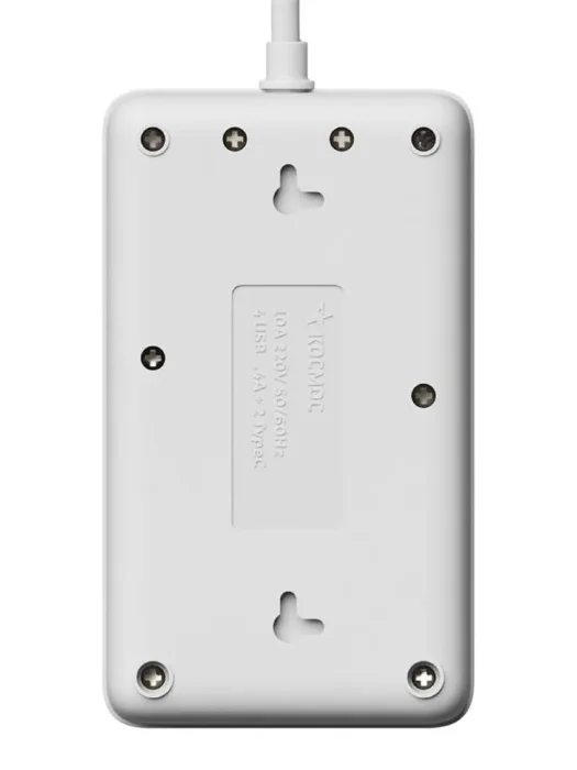 Удлинитель с сетевым фильтром 3х1.5м 10А 4USB + 2USBC 2500Вт ПВС 3х1 прямоуг. бел. КОСМОС FKsm1.5m-3gPF(W)USB