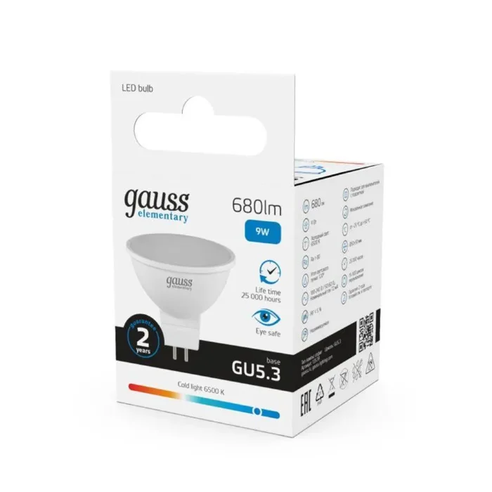 Лампа светодиодная Elementary 9Вт MR16 софит 6500К холод. бел. GU5.3 680лм GAUSS 13539