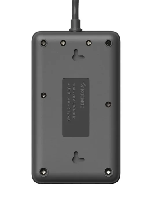 Удлинитель с сетевым фильтром 3х3м 10А 4USB + 2USBC 2500Вт ПВС 3х1 прямоуг. черн. КОСМОС FKsm3m-3gPF(B)USB