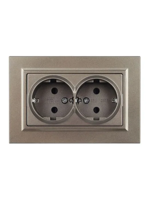 Розетка 2-м СП BRITE РСш12-3-БрШ 16А в сборе с заземл. защ. шторки шампань IEK BR-R24-16-K37-F