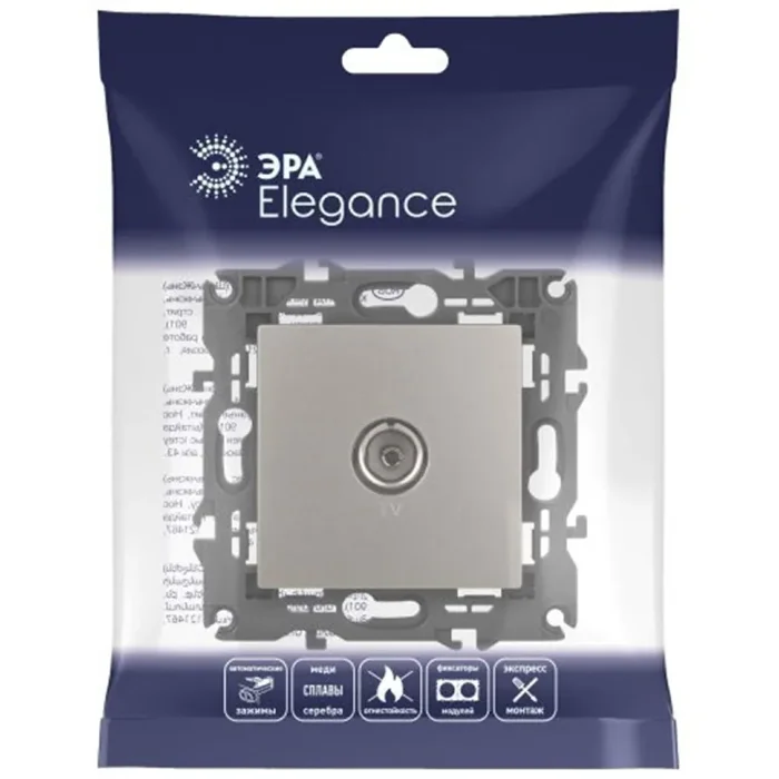 Розетка телевизионная одиночная TV Elegance 14-3101-16 титан Эра Б0065760