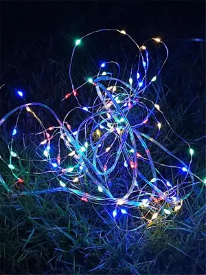 Гирлянда светодиодная "Разноцветные нити" 100LED 7м (4м+3м) мультиколор на солнечной батарее аккумулятор AA NI-MH 600мАч IP44 КОСМОС KOC_SOL196