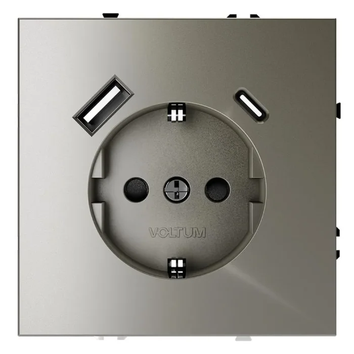 Розетка 1-м СП S70 16А с USB A+С с заземл. защ. шторки механизм шелк Voltum VLS040504