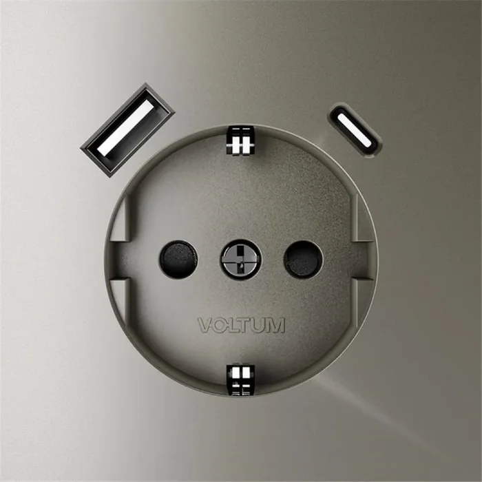 Розетка 1-м СП S70 16А с USB A+С с заземл. защ. шторки механизм шелк Voltum VLS040504