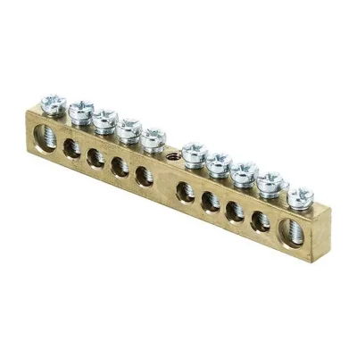 Шина PEN &quot;ноль-земля&quot; 6х9 10 отвер. латунь крепеж по центру PROxima EKF sn0-63-10