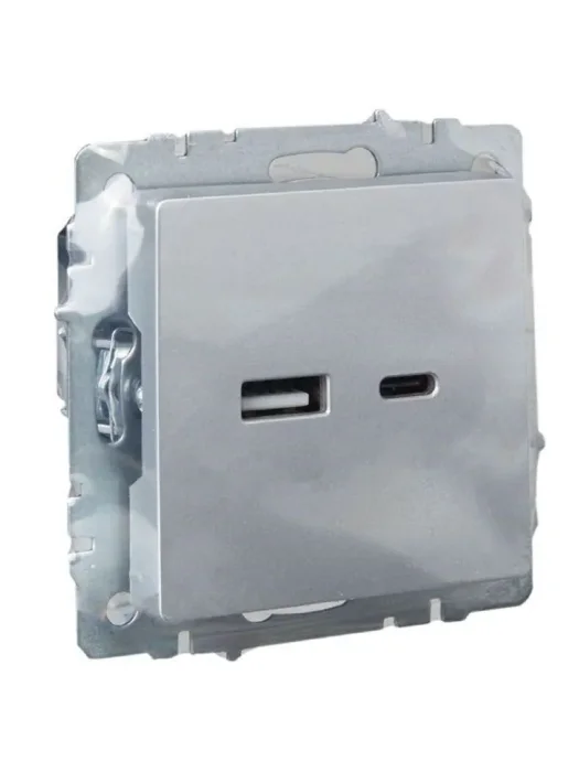 Розетка BRITE USB A+C 18Вт РЮ11-1-БрА механизм алюм. IEK BR-U22-018-K47