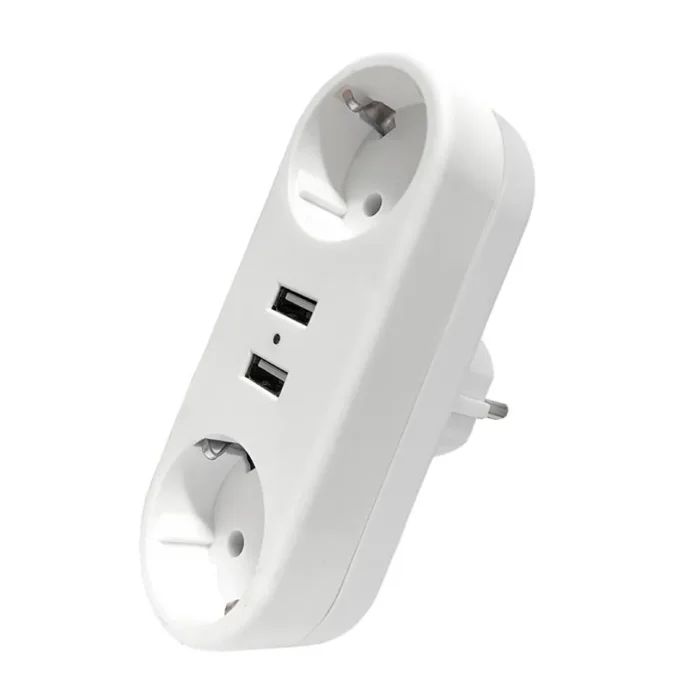 Разветвитель 2-м плоский с заземл.16А 2USB А+А 2.4А 3500Вт бел. DOMTOK 2732