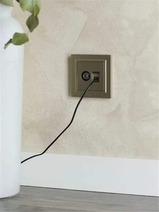 Розетка компьютерная + телевизионная 2-м Brite РТВ/РК12-БрШ RJ45 кат.5E + TV механизм шампань IEK BR-AK20-1-K37