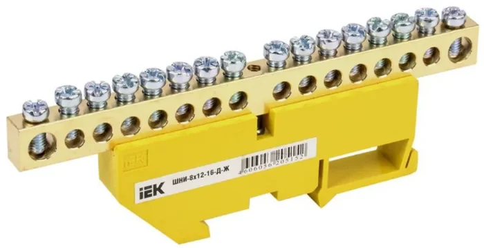 Шина PE "земля" на DIN-изол. ШНИ 8х12-16-Д-Ж IEK YNN10-812-16D-K05