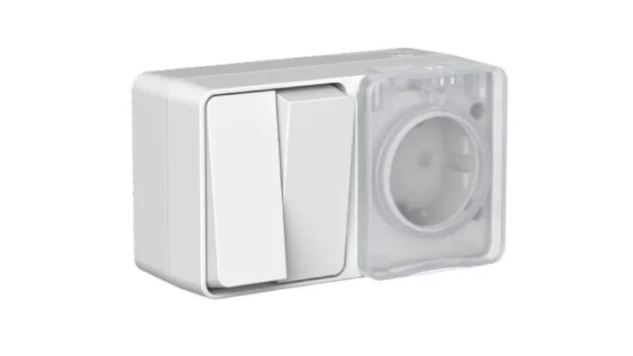 Блок ОП AtlasDesign PROFI IP54 (розетка 1-м 16А заземл. защ. шторки + 2-кл. выключатель 10А) сер. SE ATN543074