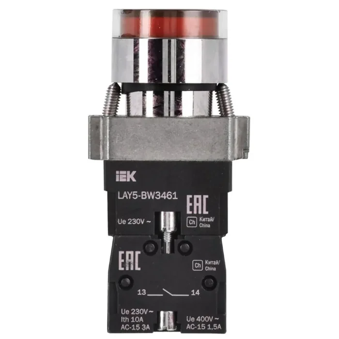 Кнопка LAY5-BW3461 1НО с подсветкой красн. KARAT IEK BBT50-BW-K04