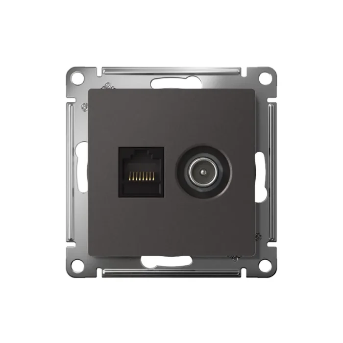 Розетка компьютерная + телевизионная 2-м AtlasDesign RJ45 кат.5E базальт SE ATN001489