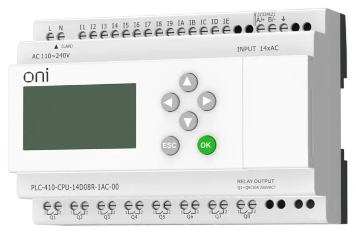 Модуль ЦПУ ПЛК 410 14 DI 8 RO 220В AC с Ethernet портом с экраном ONI PLC-410-CPU-14D08R-1AC-00