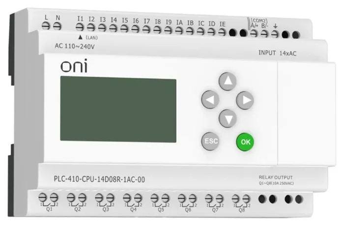 Модуль ЦПУ ПЛК 410 14 DI 8 RO 220В AC с Ethernet портом с экраном ONI PLC-410-CPU-14D08R-1AC-00