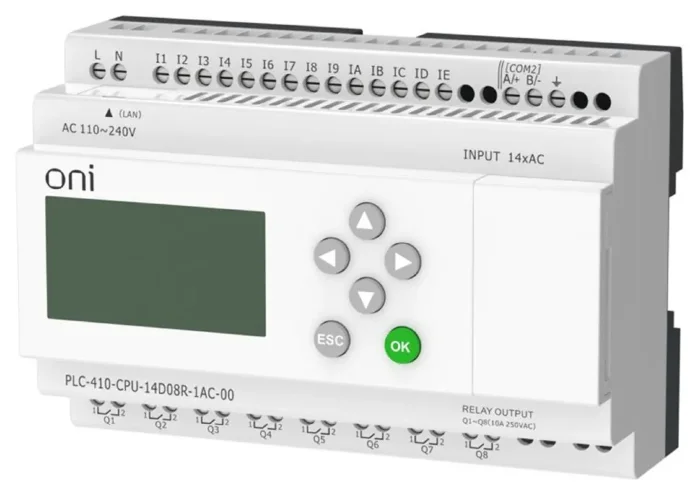 Модуль ЦПУ ПЛК 410 14 DI 8 RO 220В AC с Ethernet портом с экраном ONI PLC-410-CPU-14D08R-1AC-00