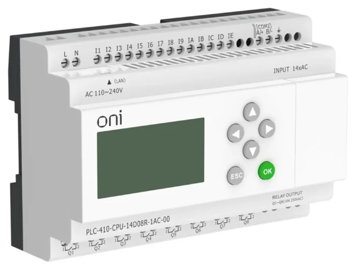 Модуль ЦПУ ПЛК 410 14 DI 8 RO 220В AC с Ethernet портом с экраном ONI PLC-410-CPU-14D08R-1AC-00